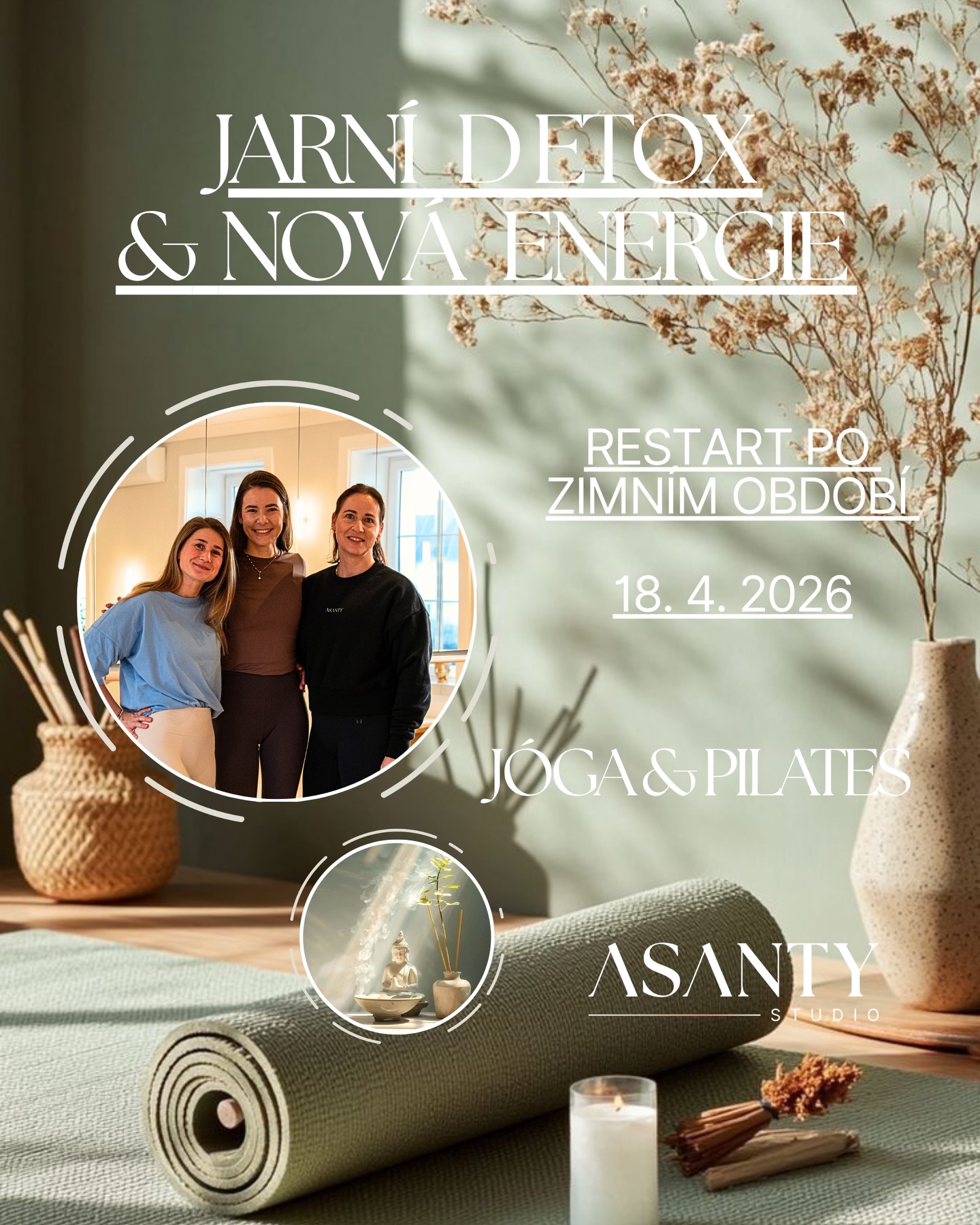 Workshop: Jarní detox & nová energie | 18. 4. 🌿

Dopřejte si vědomý restart po zimě a nalaďte se na svěží jarní energii. Čeká Vás 120 minut pohybu, který propojuje jógu & pilates – dech, sílu i uvolnění. 🌸

Jemně Vás provedeme od zklidnění a dechu, přes detoxikační a rotační sekvence až k dynamičtější části zaměřené na střed těla a rozproudění energie. Celé setkání zakončíme hlubokou relaxací 🌸

Workshop vedou Nikola, Janča & Míša – společně pro Vás vytváříme bezpečný a podporující prostor.

Brunch ~ 🥗 Po workshopu se můžete těšit na malé pohoštění, šálek čaje nebo kávy a příjemné společné posezení.

🌸 Proč přijít?
• uvolníte napětí a rozhýbete tělo
• posílíte střed a stabilitu
• načerpáte novou energii
• zklidníte mysl
• dopřejete si čas jen pro sebe

🌸 18. 4. | 16:00 - 19:00
🌸 Lektor: Nikola Janoviak, Jani Cukrová, Míša Martáková
🌸 ASANTY studio, Pacov

Rezervace https://asanty.isportsystem.cz

✨ Jarní restart, který pocítíte na těle i mysli. 

Těšíme se na Vás 🌸✨🌷
.
.
.
#asantystudio #pacov #jaro #joga #pilates